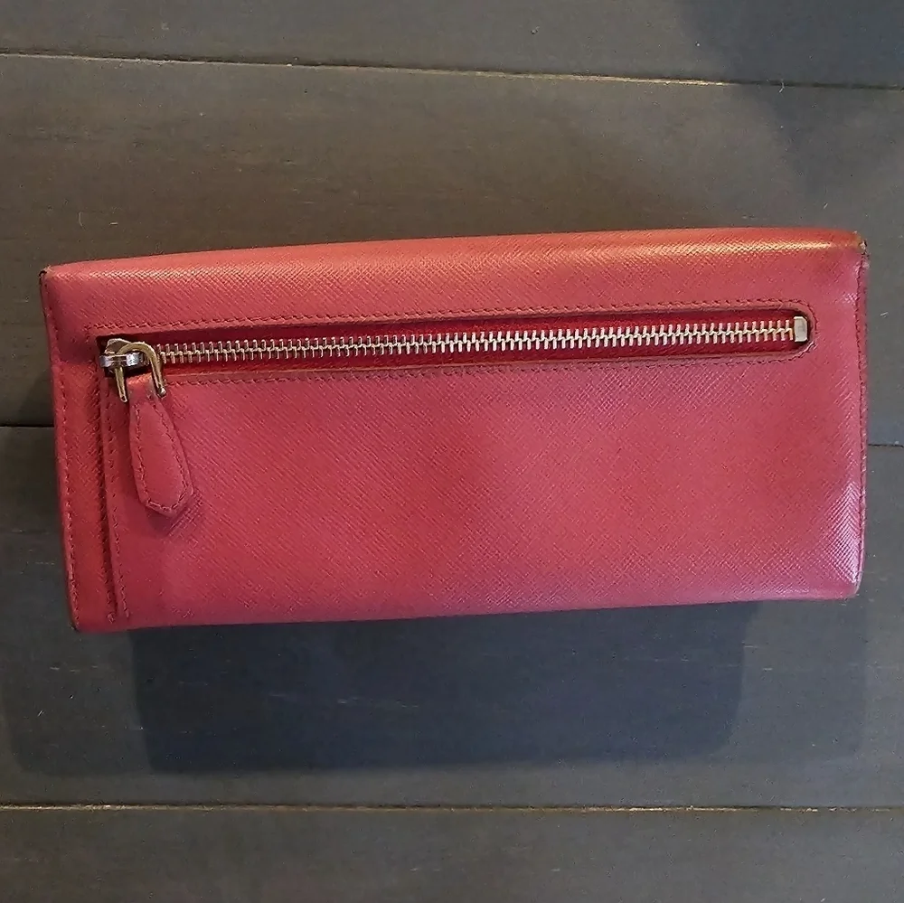 Prada Saffiano Leather Pink Ribbon Gold Long Wallet Guaranteed 100% Authentic - Picture 3 of 13